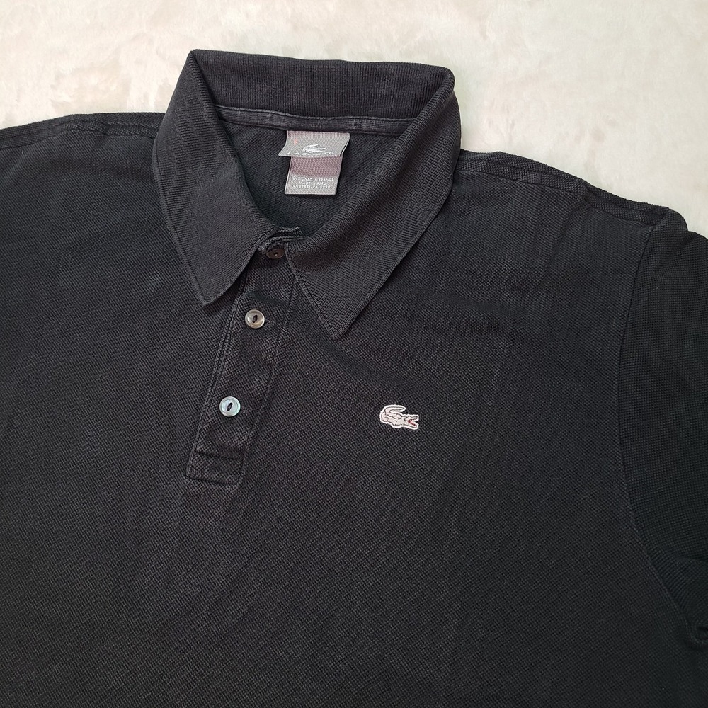 Lacoste Mens Size 6 XL Black Pique Cotton Polo Shirt Monochrome Silver Crocodile